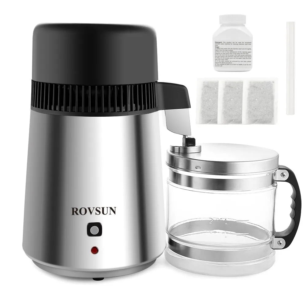 machine à eau, filtre, 4 L, 750 W, 1 l/h, acier inoxydable, verre, pour la maison, ROVSUN