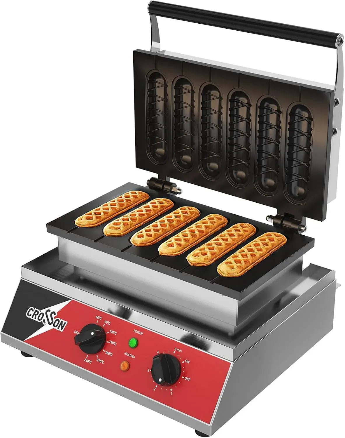 Machine à Gaufres, gaufrier électrique, 1600 W, professionnel, acier inoxydable, 6 Pièces, pour Corn Dogs Commerciale, CROSSON