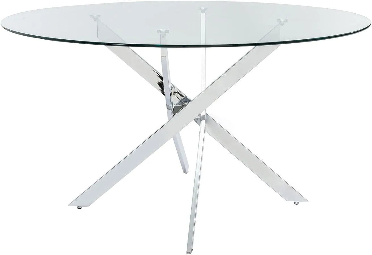 Vente-unique-Table, Vente-unique-Table à Manger Ronde 6 Personnes en Verre trempé et métal chromé, verre