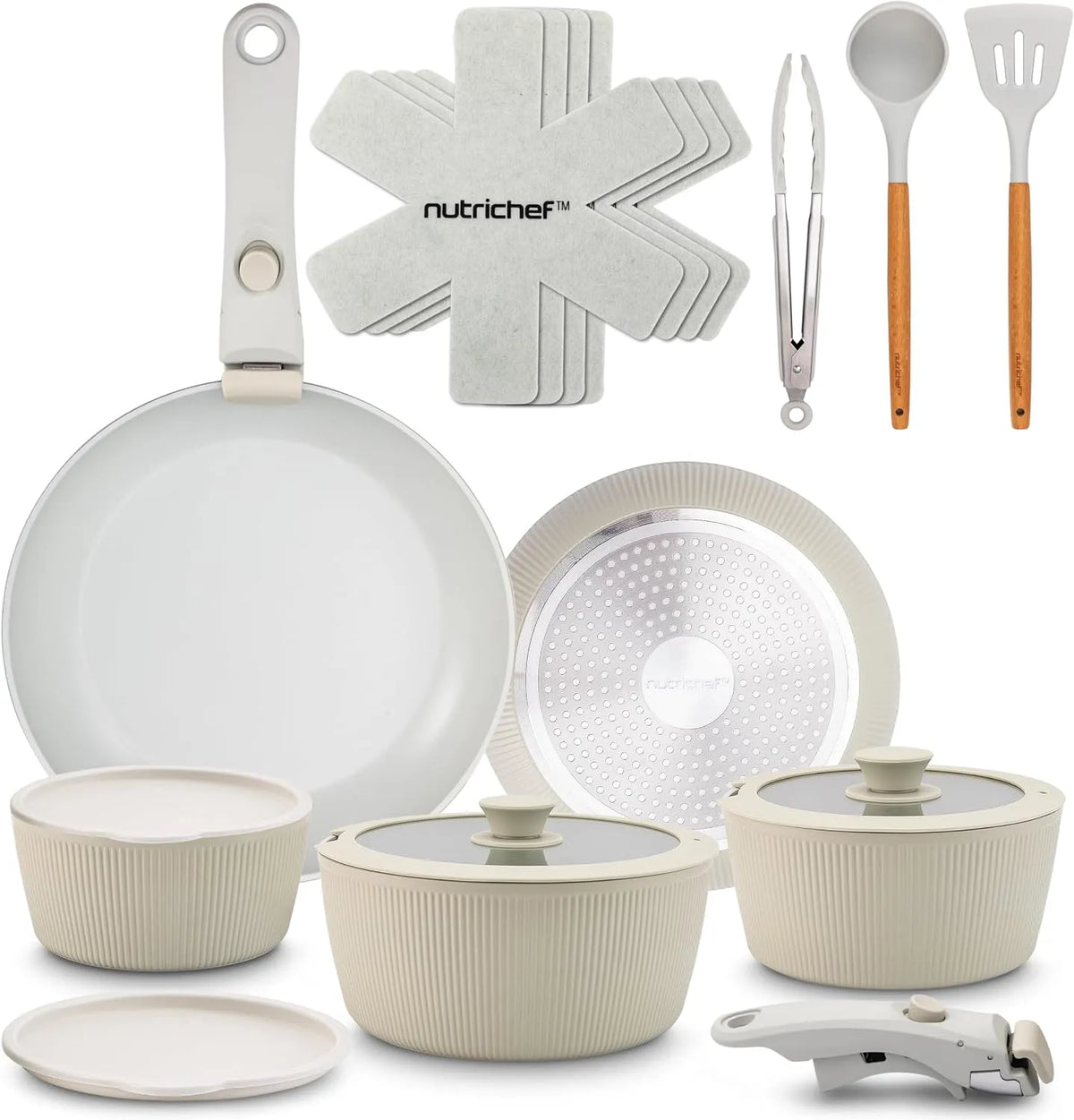 Ustensile de cuisson, amovible, NutriChef Batterie de Cuisine 18 Pièces, Sans PTFE PFAS PFOA