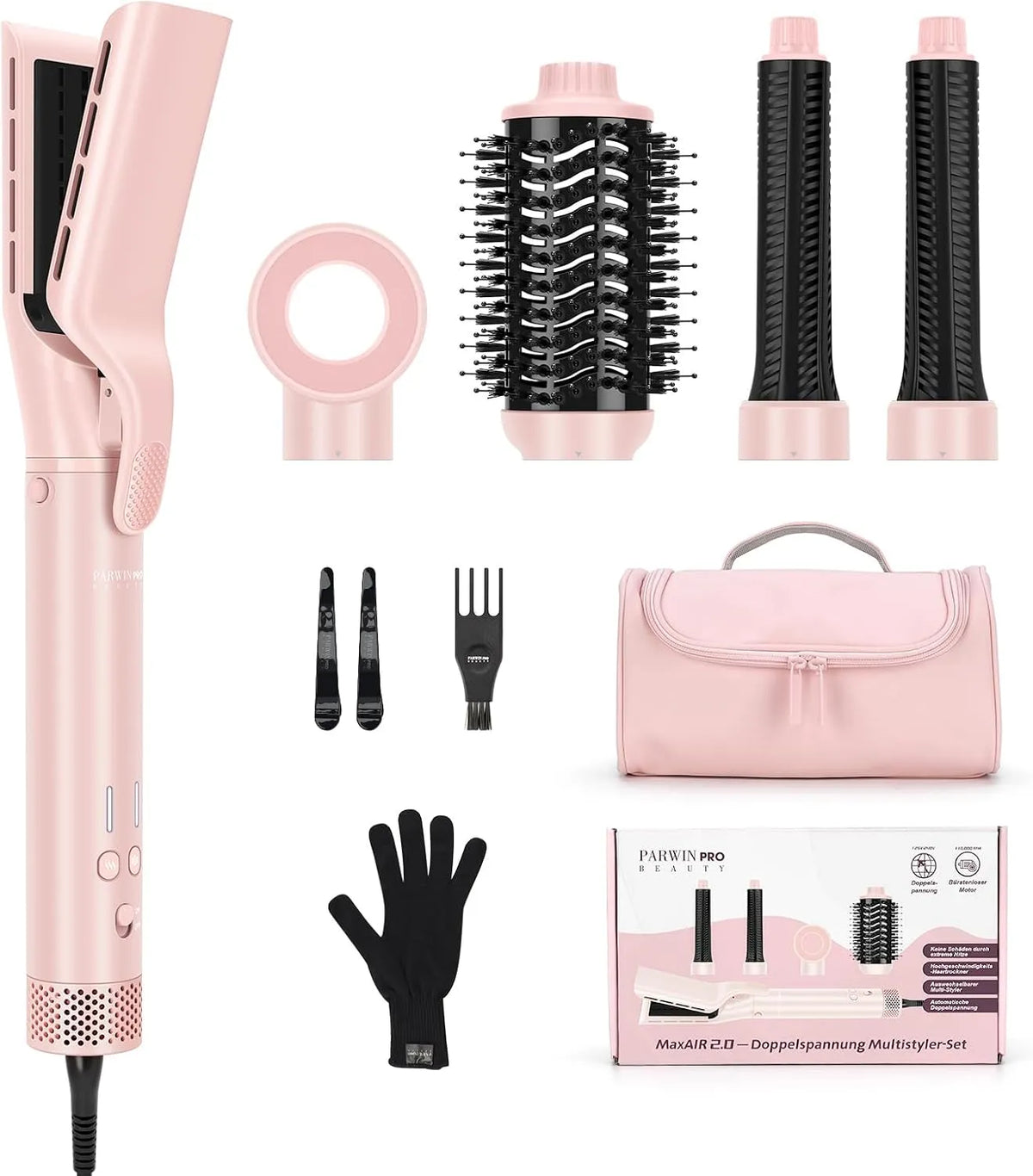 Lisseur cheveux, fer à lisser, sèche-cheveux ionique 110 000 tr/min, PARWIN PRO BEAUTY MaxAIR 2, 0 Multi-Styler, Airstyler 5 en 1
