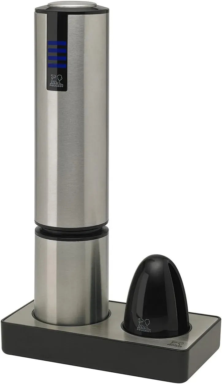 Elis Touch, PEUGEOT, pour Autonomie Longue Durée, Tire-Bouchon Electrique Rechargeable En Inox et ABS + Socle de Chargement + Coupe-Capsule, Coloris