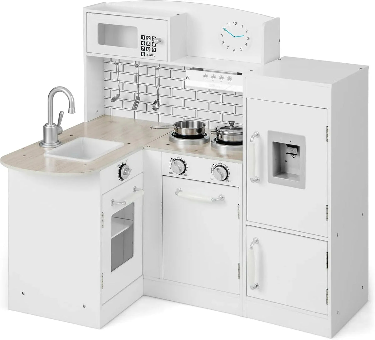 Réfrigérateur, GOPLUS, amovible, Jouet de Cuisine d'angle pour Enfant 3+ Ans