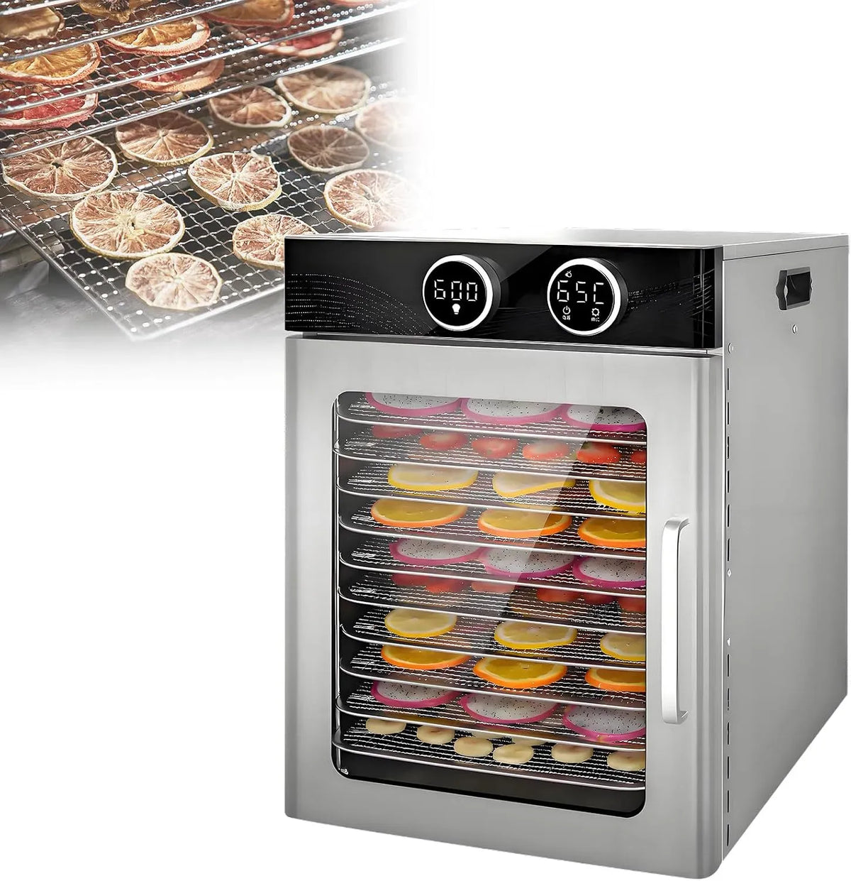 W/1200 10-Floors pour Viande Séchée, en Acier Inoxydable, pour Déshydrateur Alimentaire Professionnel, 6-12 Plateaux, Température Réglable De 30 À 90