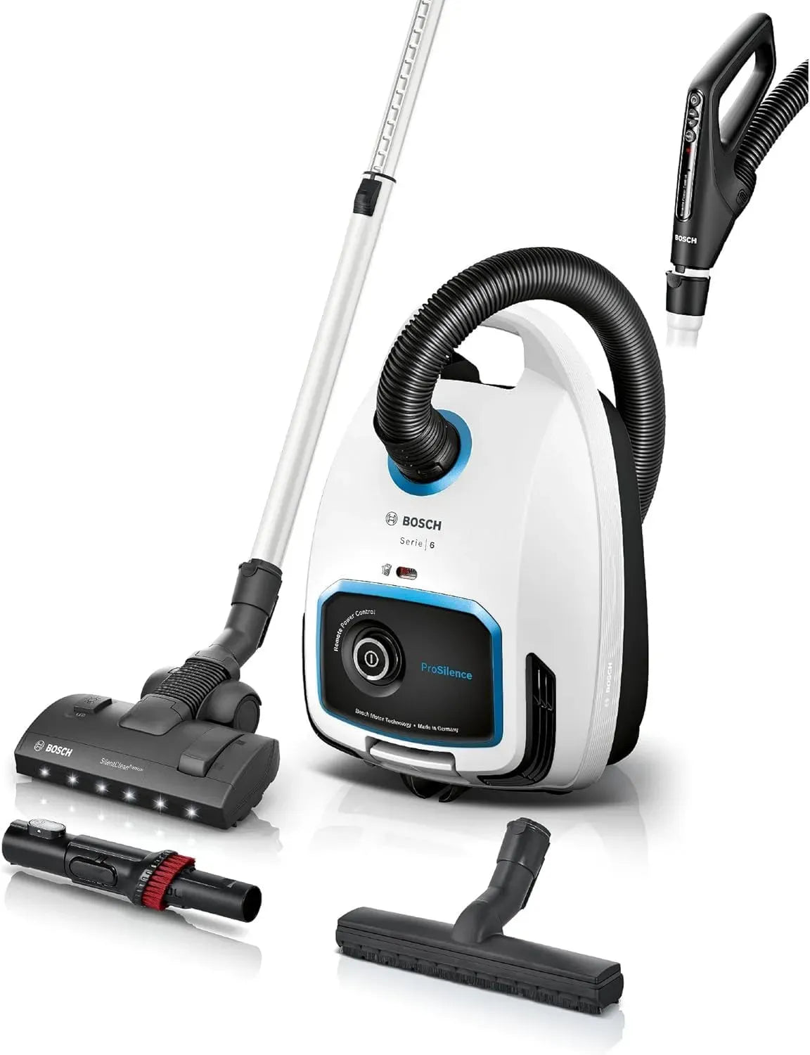 Bosch BGB6SIL0L Aspirateur, 66 dB, hygiène, silencieux, blanc, Garantie Moteur 10 Ans, Filtre Hygiénique HEPA, Buse LED, Série 6