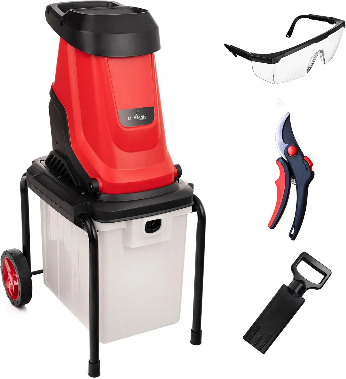 Accessoire pour appareil, 50 L, 3000 W, LEHMANN, pour Branches jusqu'à 45 mm, Broyeur Végétaux Électrique 3000 W, Roues et Bac 50 L