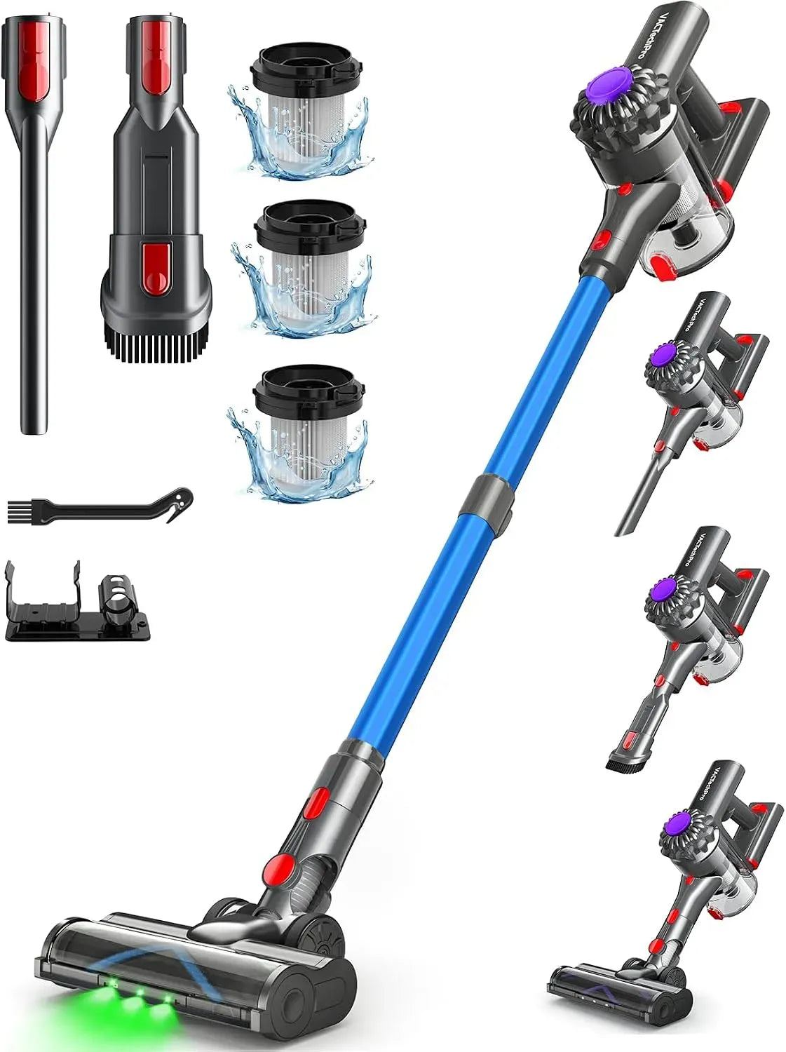 Aspirateur F02, amovible, bleu, 6-en-1,35 Minutes d'Autonomie avec Batterie Amovible