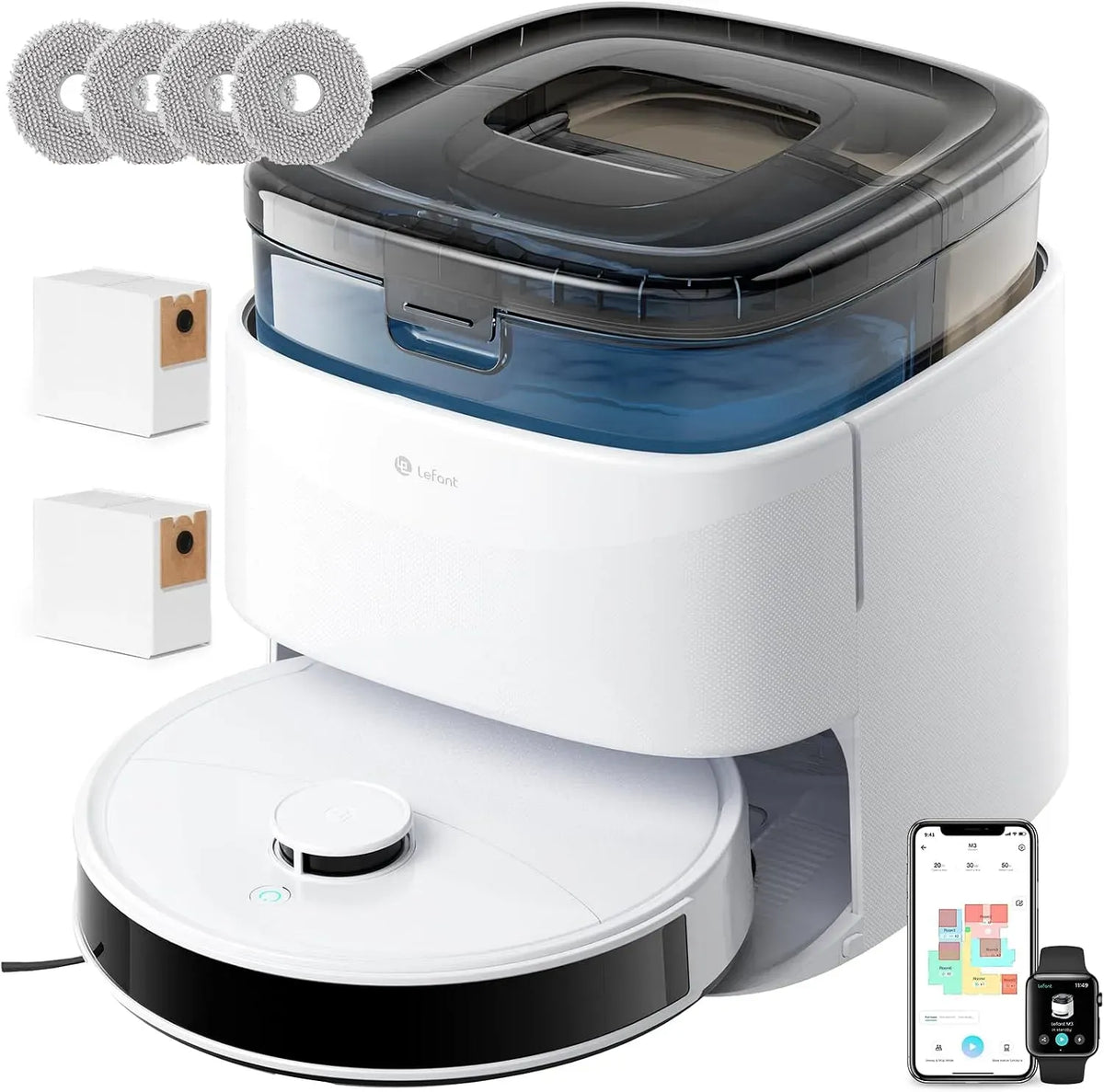 Lefant 220min Robot aspirateur, Double Serpillière Rotative 200 TR/Min, 30 réglages de Niveau d'eau, Évitement d'obstacles PSD