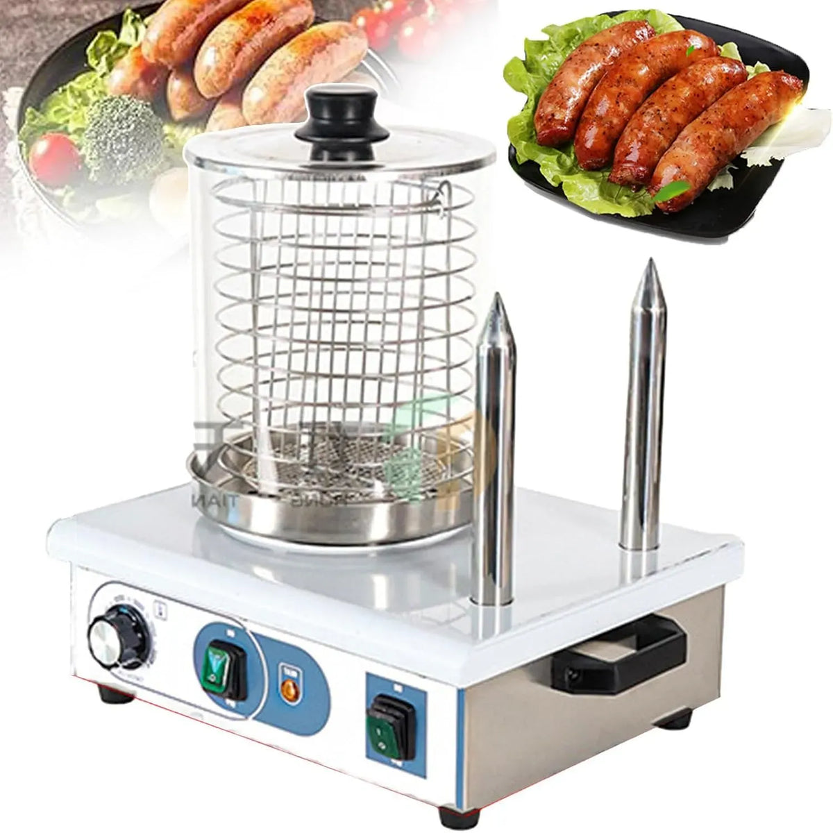 550W/1200W 2-Stick Machine À Hot-Dog, Cuiseur, 550 W, 1200 W, vapeur, 2 zones de température, pour Saucisses