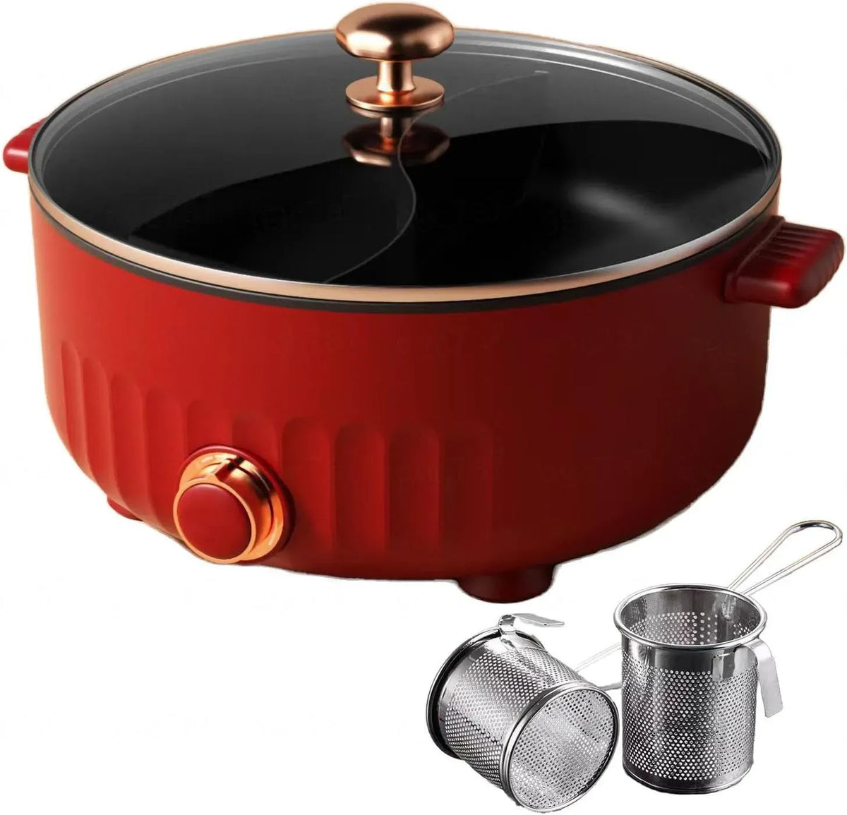 Fondue, IP65, rouge, ARTSIM, Multi-Fonctions Fondue Chinoise Electrique Convient Aux FêTes d'anniversaire avec 2 Filets Non éTanches