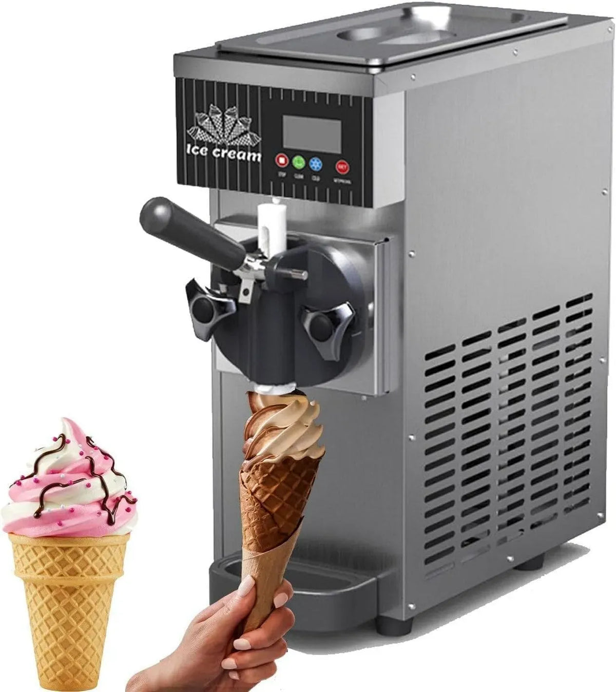 Machine à Glace, machine à glace et sorbet, 5 Kg, écran LCD, professionnel, gris, pour Snacks Grey