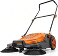 VEVOR Non Électrique, Poignée Pliable Réglable, pour Jardins, Balayeuse Manuelle à Pousser Balayeuse Mécanique Balayage 65cm Orange, avec Bac à