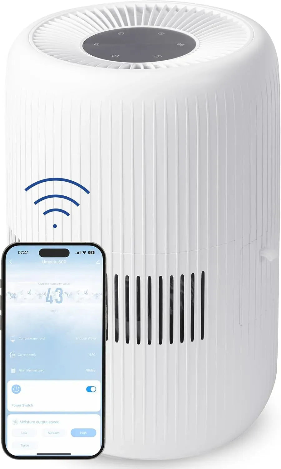 compatible, évaporation à froid, pour mode automatique, Comedes Umecto 600, pour des pièces jusqu'à 82 m², réservoir de 4 l