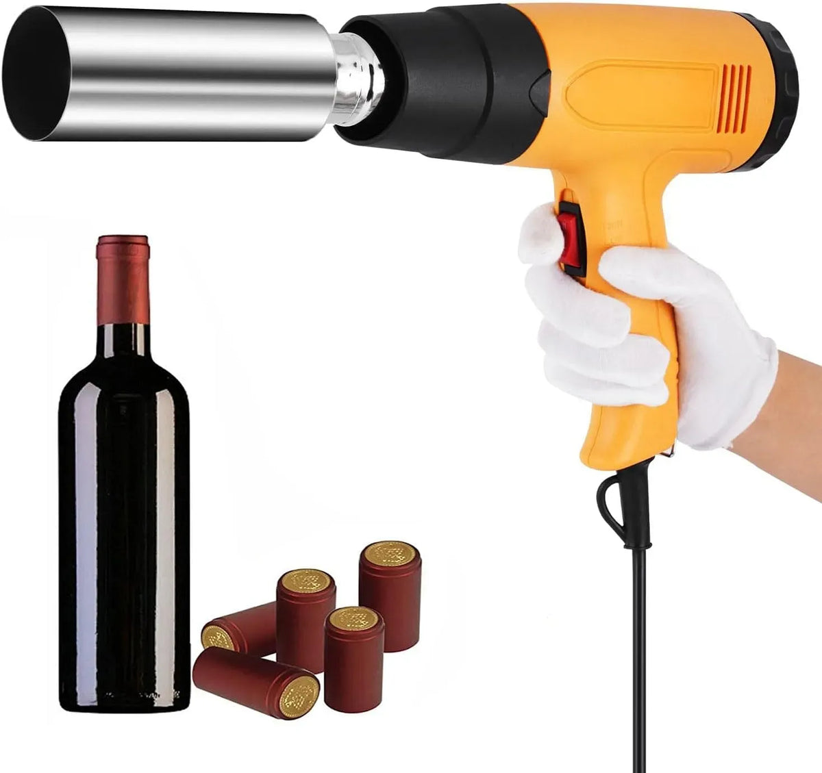 machine à sceller, Rétractable, bouteille, 1600 W, 40 à 600 °C, 9 niveaux, pour capsules de vin