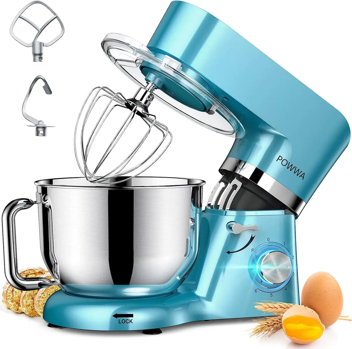 Robot de cuisine, 6.2 L, 1500 W, Robot POWWA 1500W, professionnel, silencieux, bleu, Bol 6