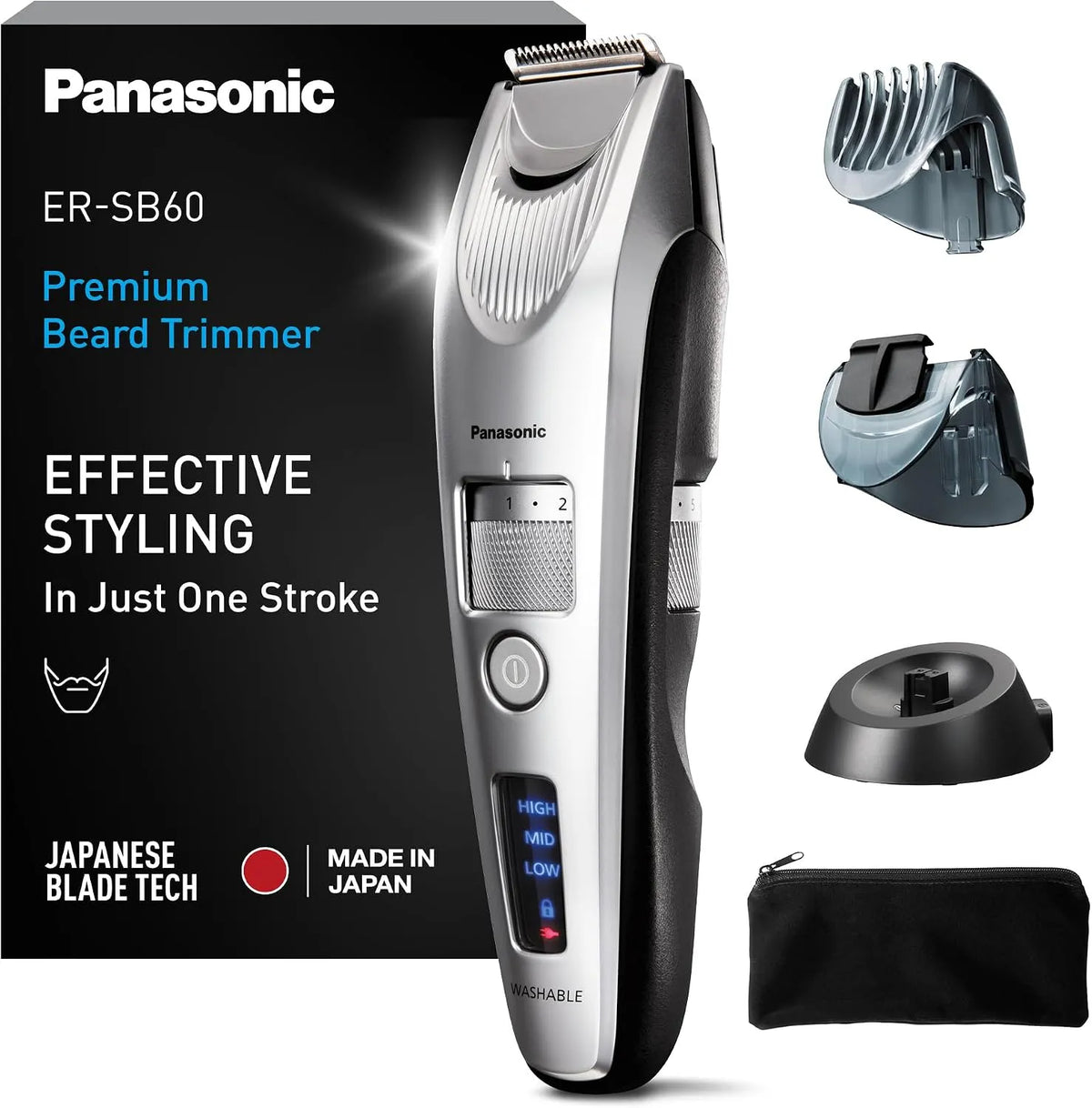 Panasonic ER-SB60S-803 Accessoire pour appareil, portable, IP65, argenté, Portable Sans Fil Étanche, Tondeuse à Barbe pour Hommes