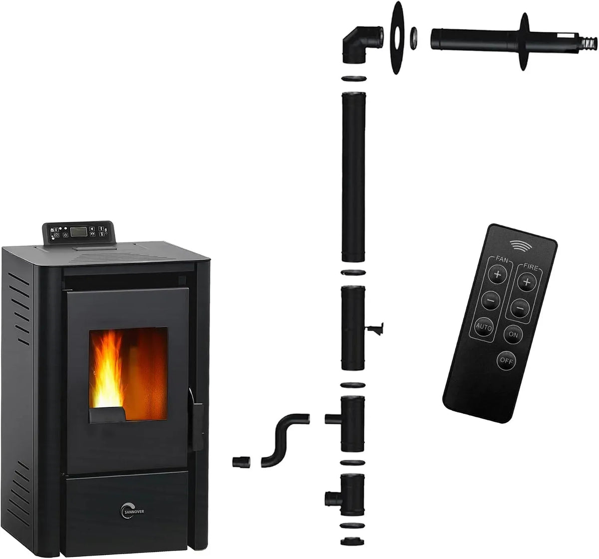 Ustensile de cuisson, IP65, noir, 9,4 kW, ustensile de cuisine, Poêle à granulés étanche Anita 9,4 kW Noir Sannover + Kit d'installation