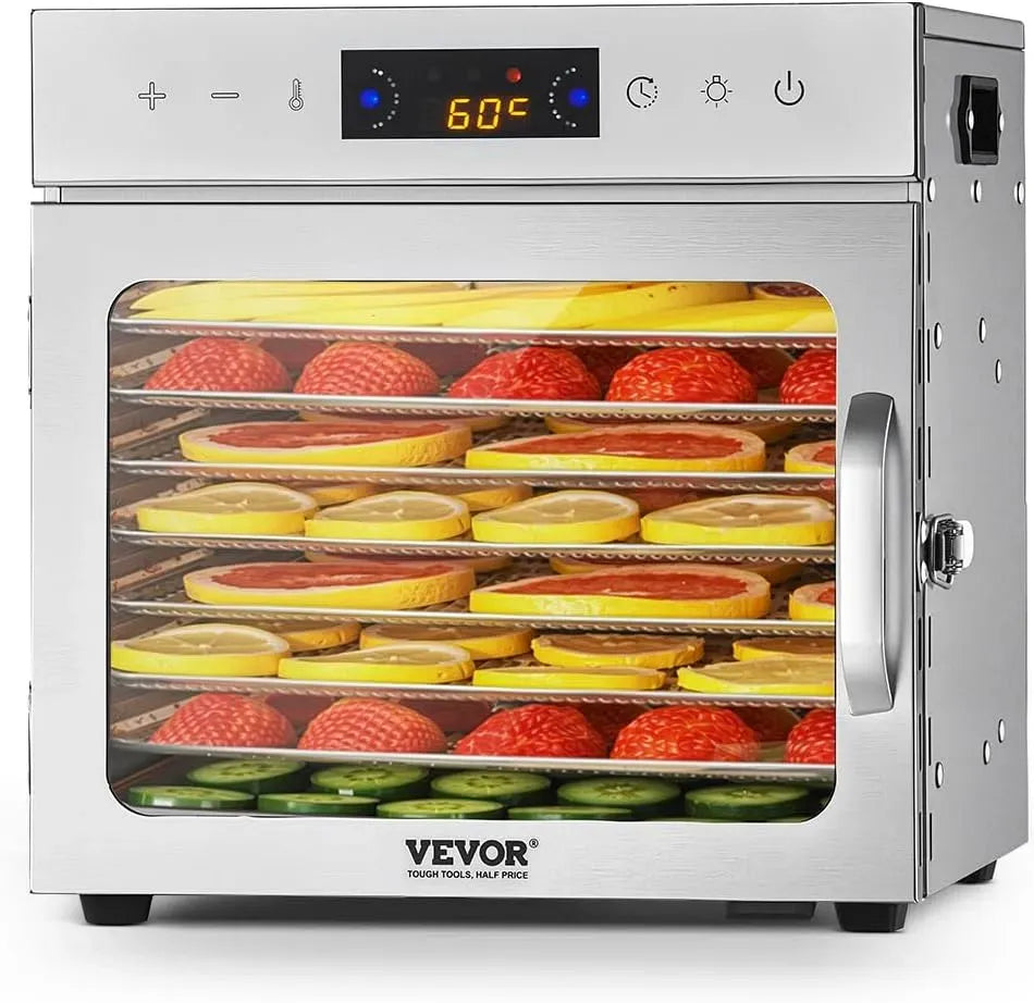 VEVOR séchoir, déshydrateur alimentaire, 400 W, minuteur, acier inoxydable, 8 plateaux, pour viande