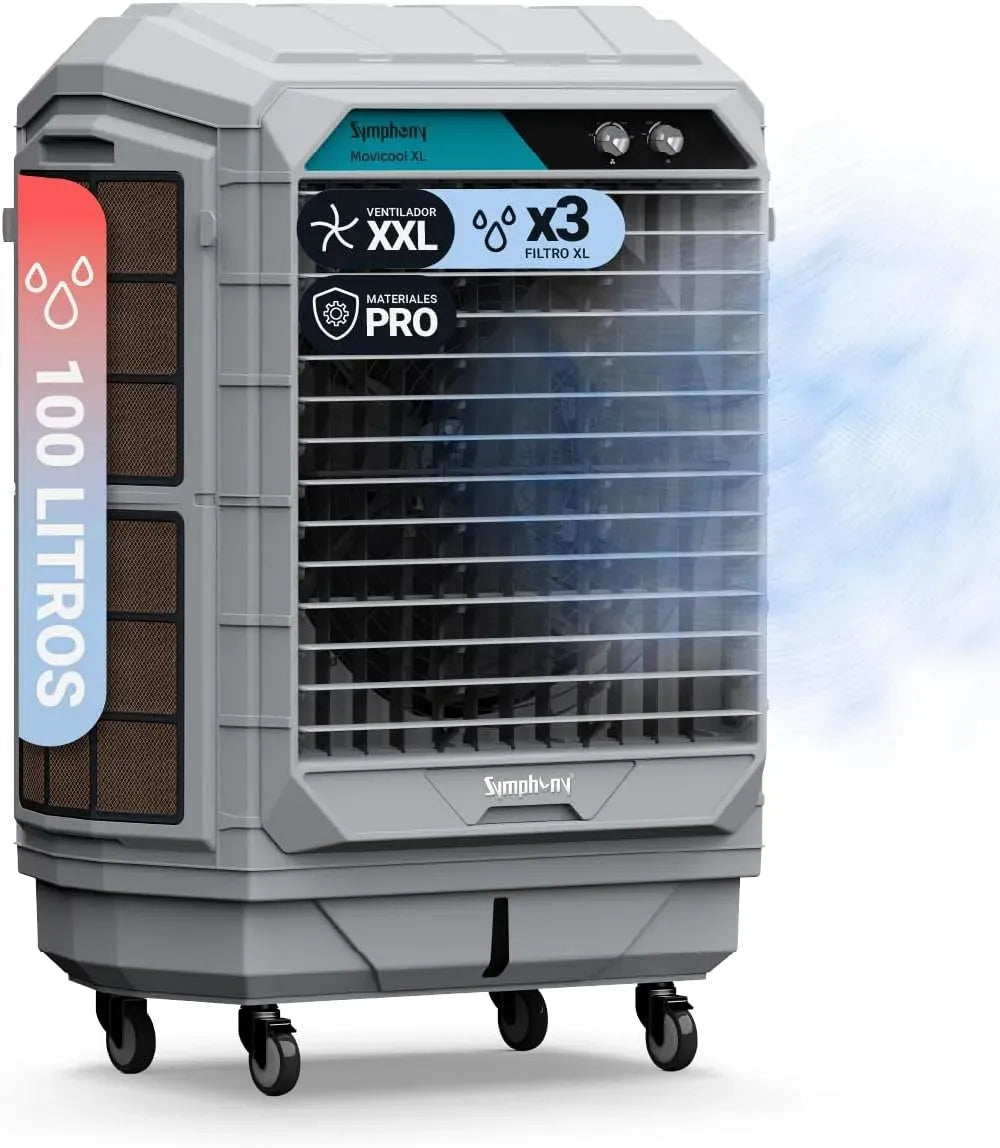 Climatiseur, 200 L, Symphony XL-200, industriel, gris, Ventilateur XXL à Haut Débit 18000m³/h, 120 m², Matériaux PRO, Triple Filtre XL
