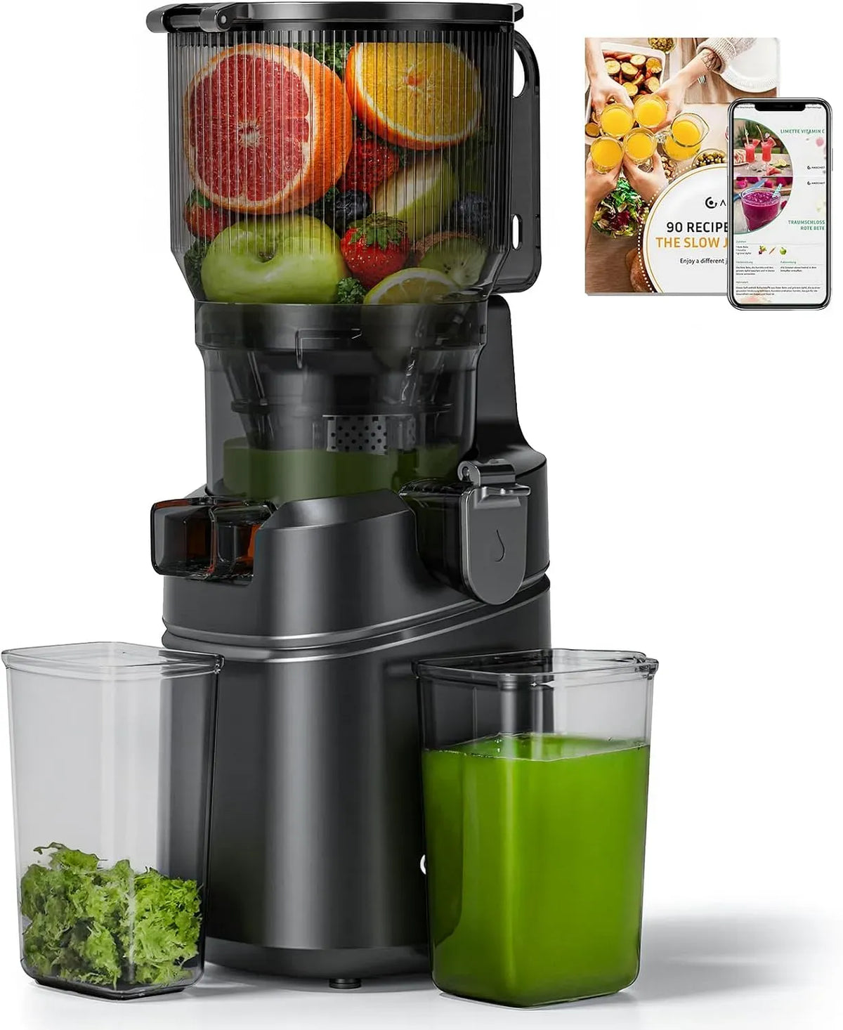 Extracteur de jus, 2,5 L, 250 W, AMZCHEF, grand réservoir, noir, grande ouverture de 165 mm, moteur 250 W en cuivre pur
