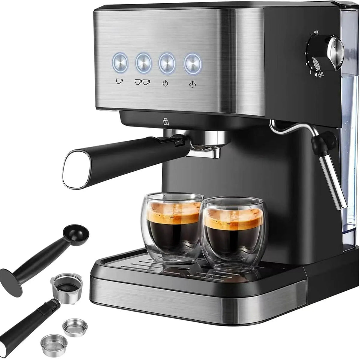 Machine à café automatique, tactile, 1050 W, professionnel, Machine à Expresso à Grains équipé de 4 Recettes à Une Touche, Panneau de Commande