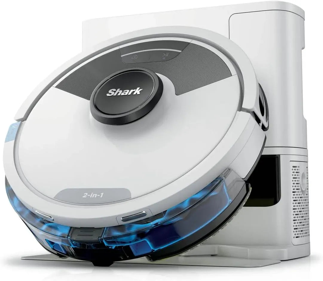 Aspirateur, Shark 2-en-1, Wi-Fi, effet 3D, blanc, Base autovideuse de 60 Jours, 2 tampons et 2 brosses Inclus, Navigation 3D LiDAR, Wi-FI/App