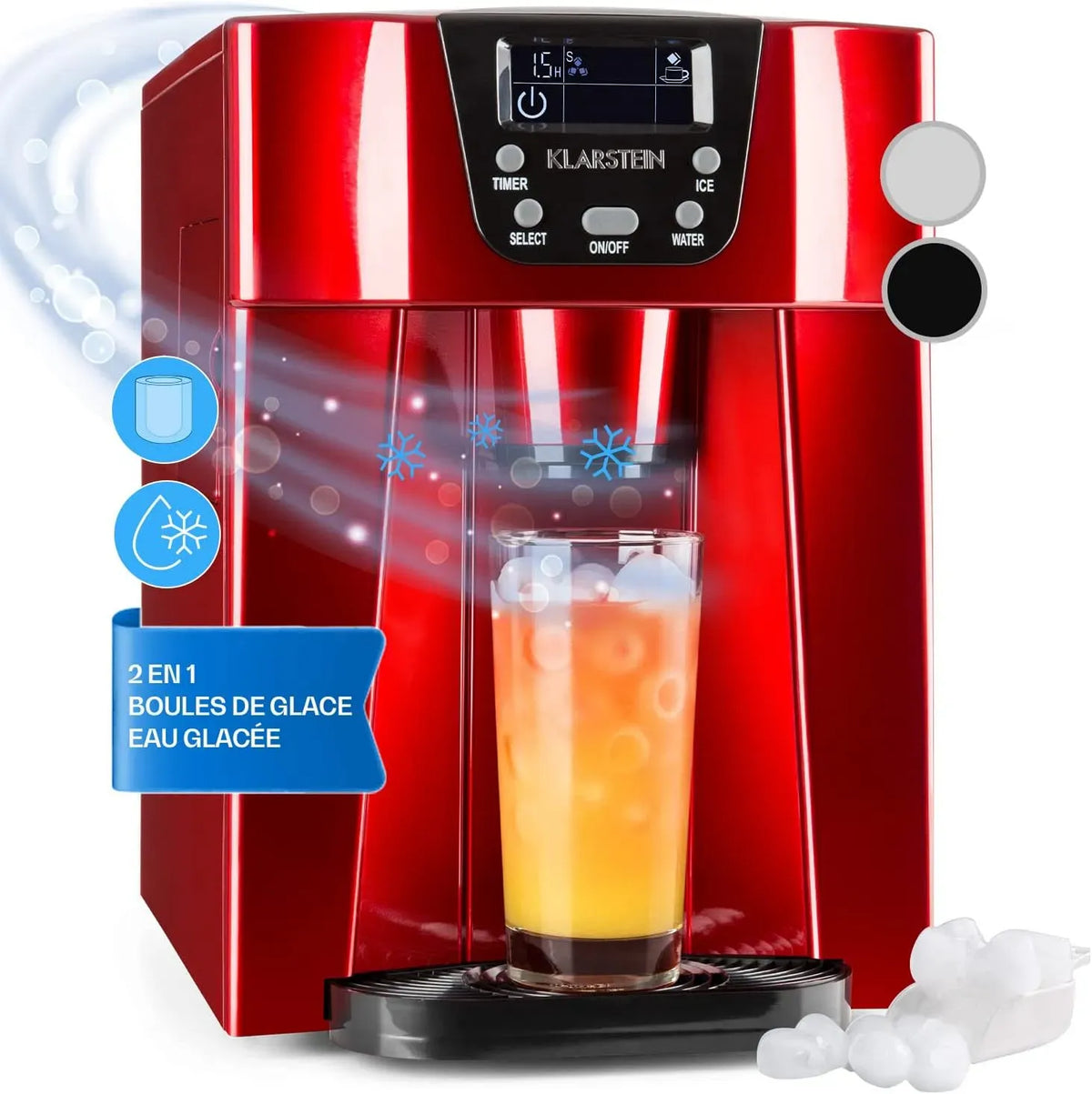 Klarstein Machine à glaçons, 2 L, Fabrique Rapidement Jusqu'à 12kg de Glacons, Capacité de 2L